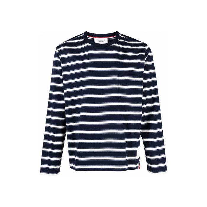 THOM BROWNE Navy Stripe Oversized Long Sleeve T-Shirt