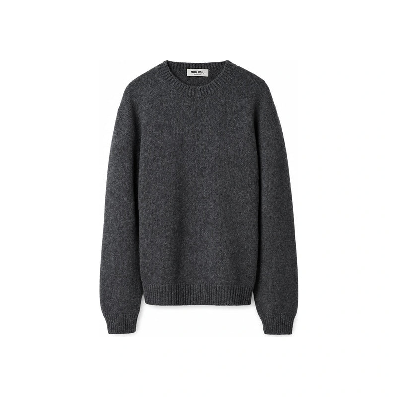 Miu Miu Back Logo Cashmere Crewneck Sweater Gray