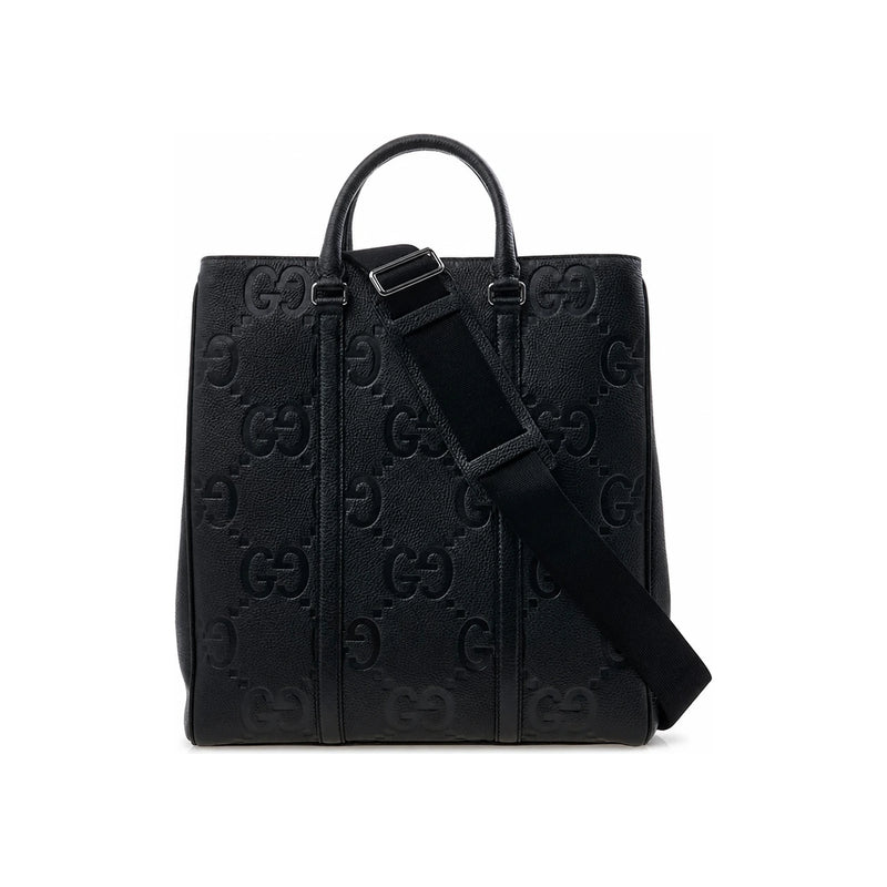 GUCCI Men’s Jumbo GG Medium Tote Bag Black Canvas Leather Tote