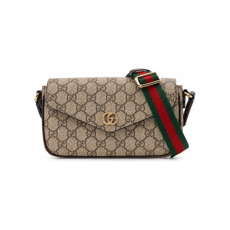GUCCI Ophidia Mini Crossbody Bag Brown Beige Canvas Leather