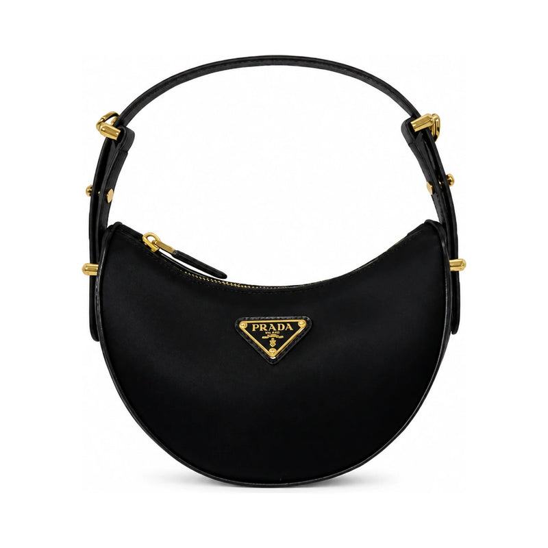 PRADA Black Tessuto Triangle Logo Crossbody Hobo Bag