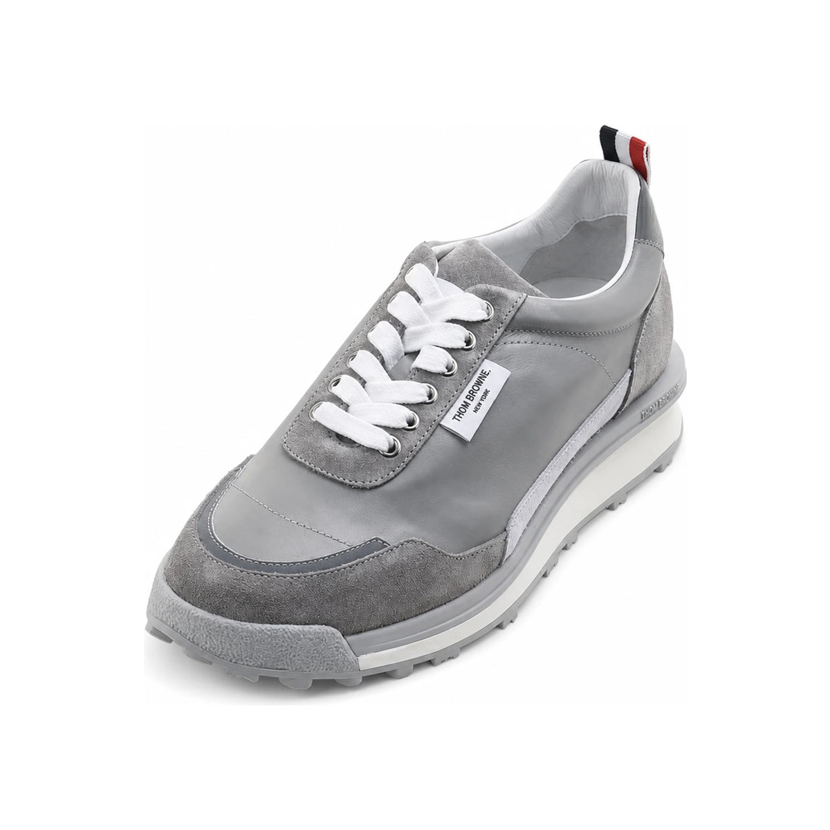 THOM BROWNE White Nylon Suede Low-Top Sneakers