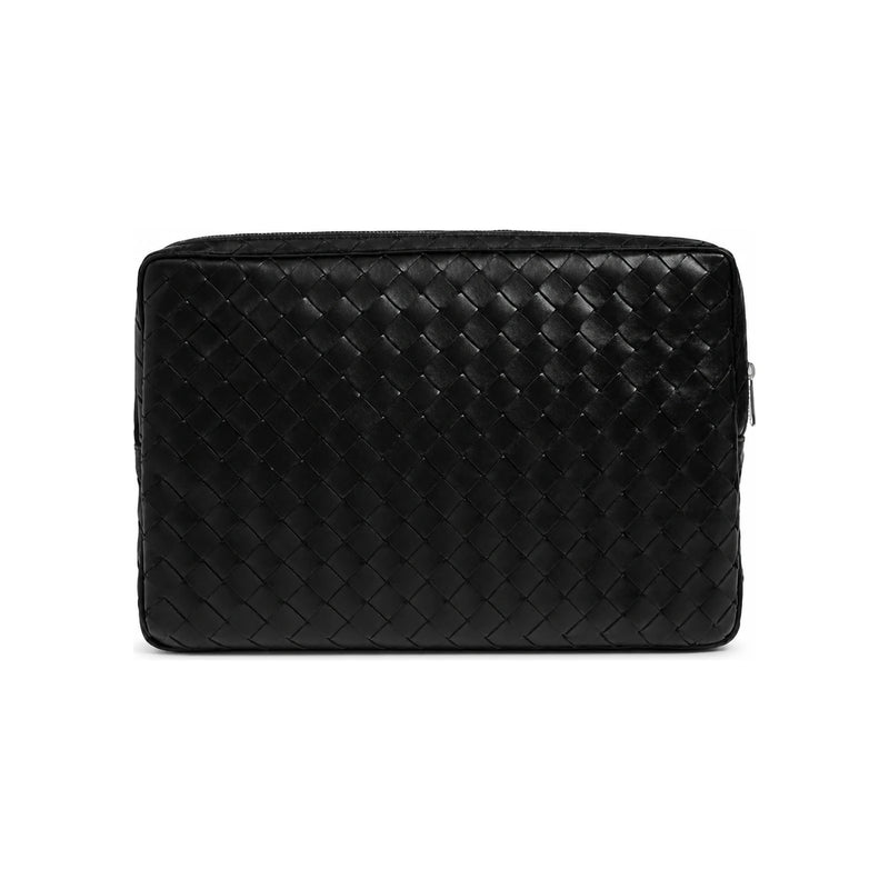 Bottega Veneta Intrecciato Leather Zip Clutch Bag Black