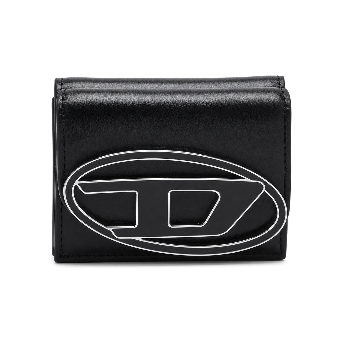 DIESEL 1DR Trifold Coin XS Leather Wallet Black Card Holder