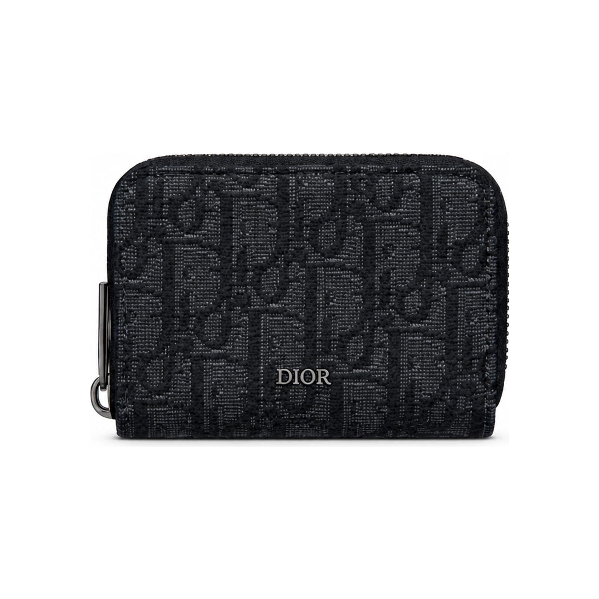 DIOR Black Dior Oblique Jacquard Zip Coin Card Holder Wallet