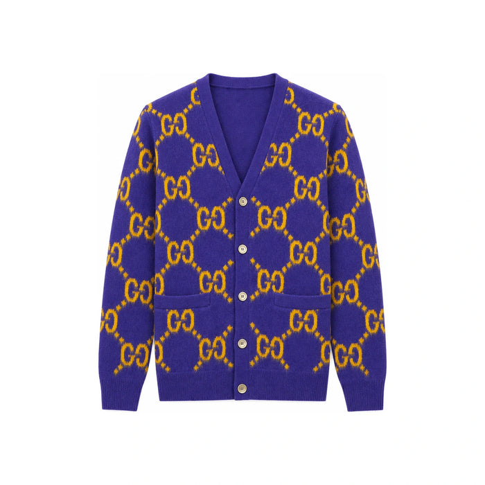 GUCCI GG Intarsia Wool Men’s Purple Cardigan