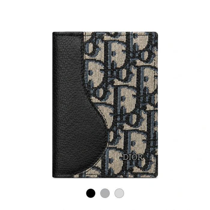 DIOR Marquetry Black Leather Card Holder Wallet Unisex