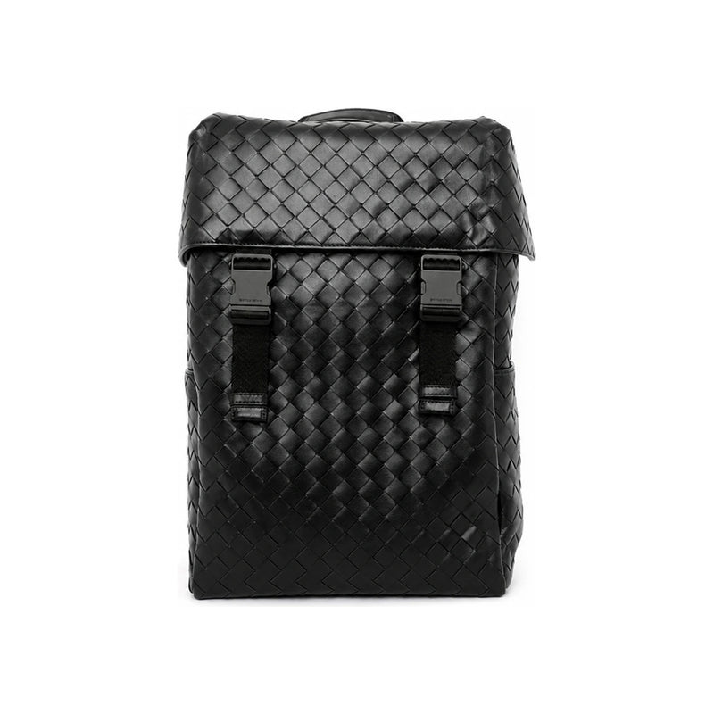 Bottega Veneta Intrecciato Leather Flap Backpack Black