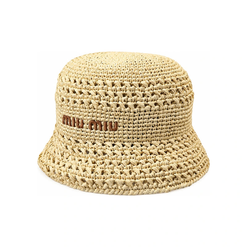 Miu Miu Raffia Bucket Hat Beige