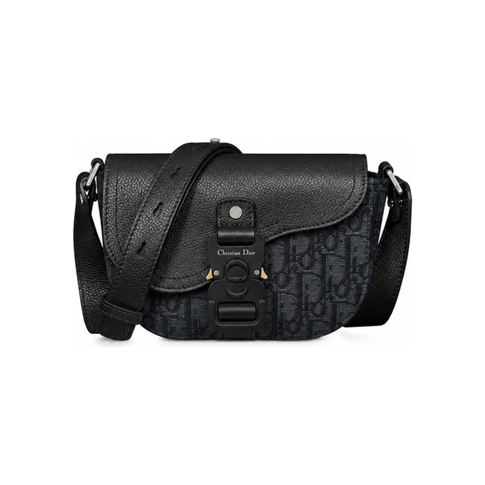 DIOR Saddle Strap Pouch Black Oblique Jacquard Crossbody Bag
