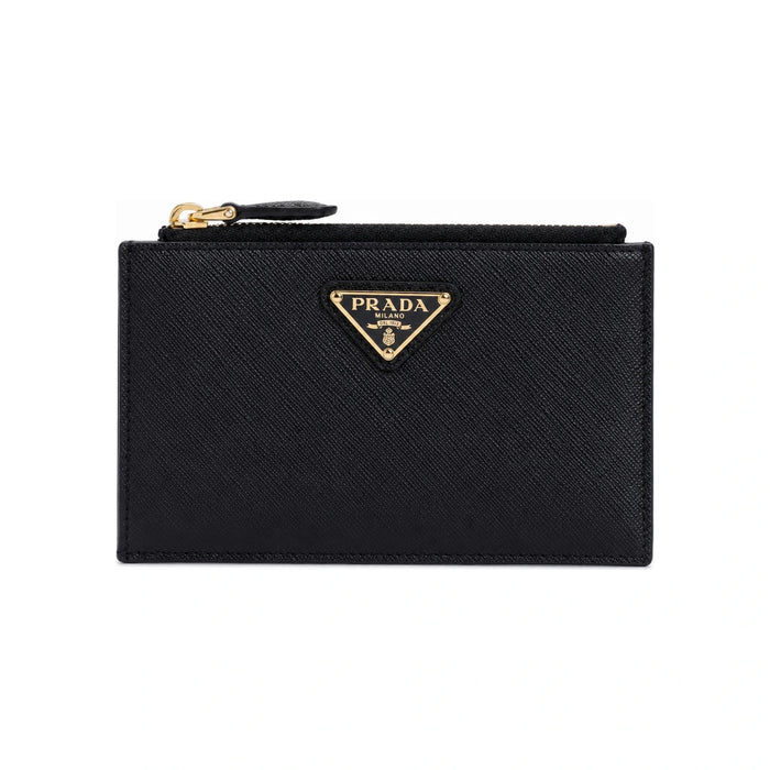 PRADA Leather Triangle Logo Women’s Card Holder Wallet Black