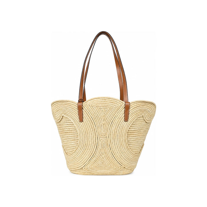 CELINE Medium Classic Panier Braided Triomphe Raffia Calfskin Tot 116982FWB 04LU