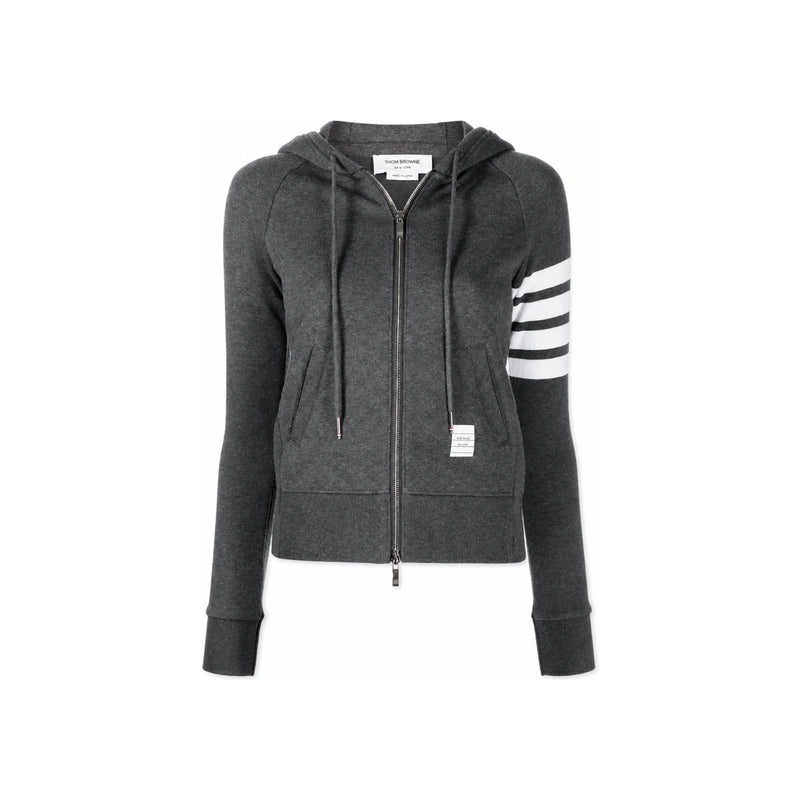 THOM BROWNE Classic Loopback 4-Bar Full Zip Hoodie Gray Women