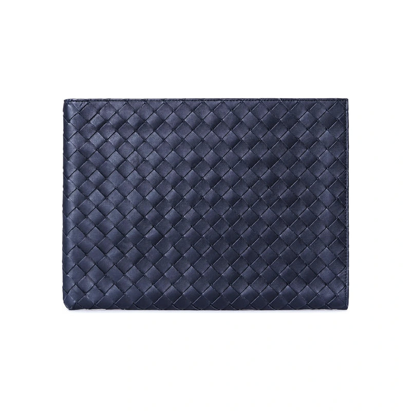 Bottega Veneta Intrecciato Half Zip Leather Pouch Black Clutch 607479 VCPQ3 8838
