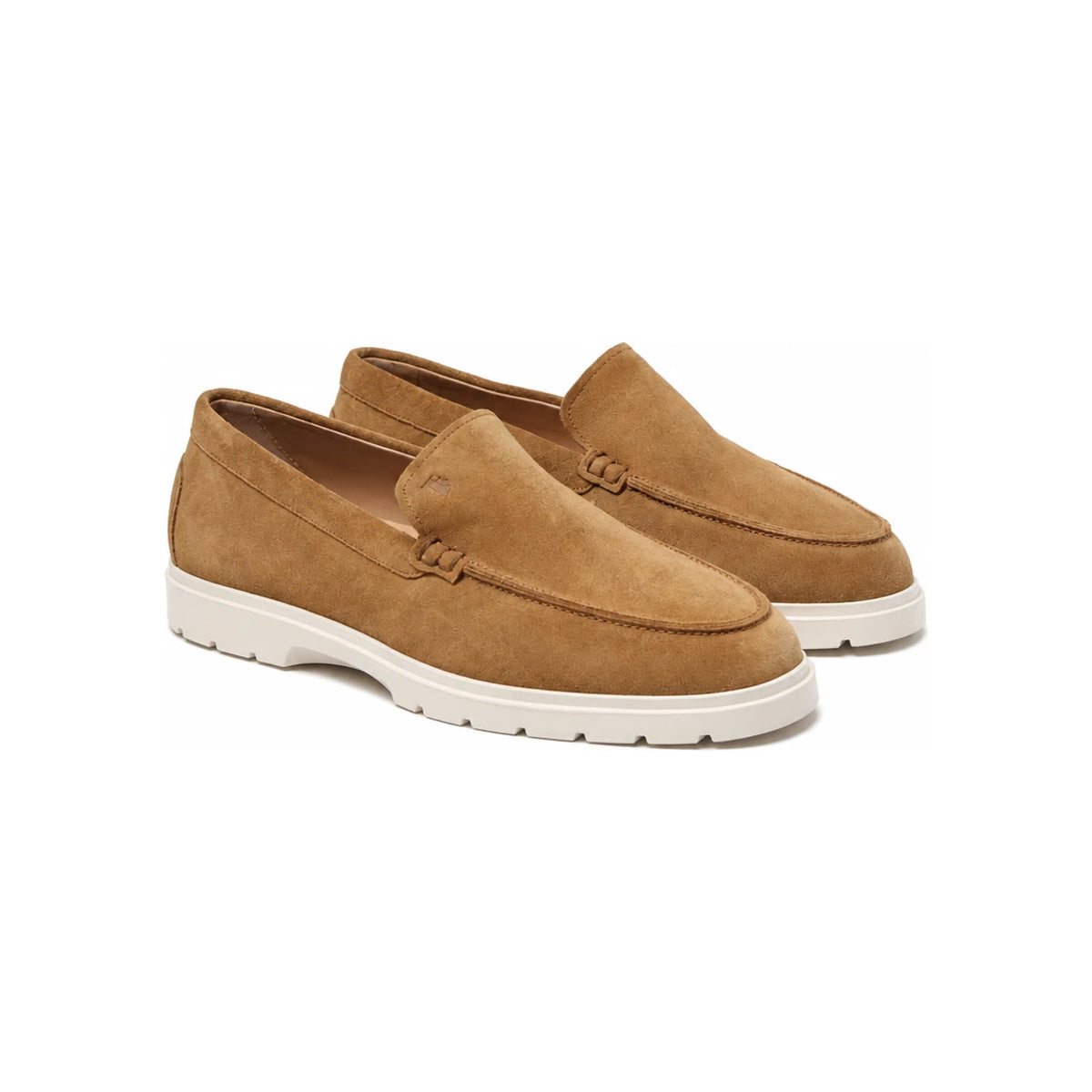 Tods Pebble Tab Suede Loafers Camel