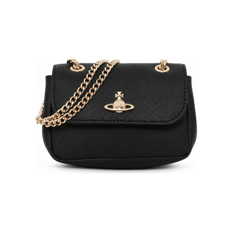 Vivienne Westwood Gold 3D Orb Black Saffiano Small Chain Cr 5202006MU S000B N401