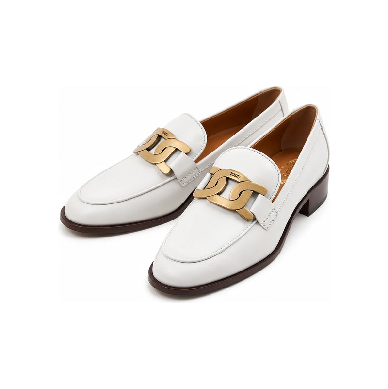 Tods Catena Gold Chain Leather Loafers