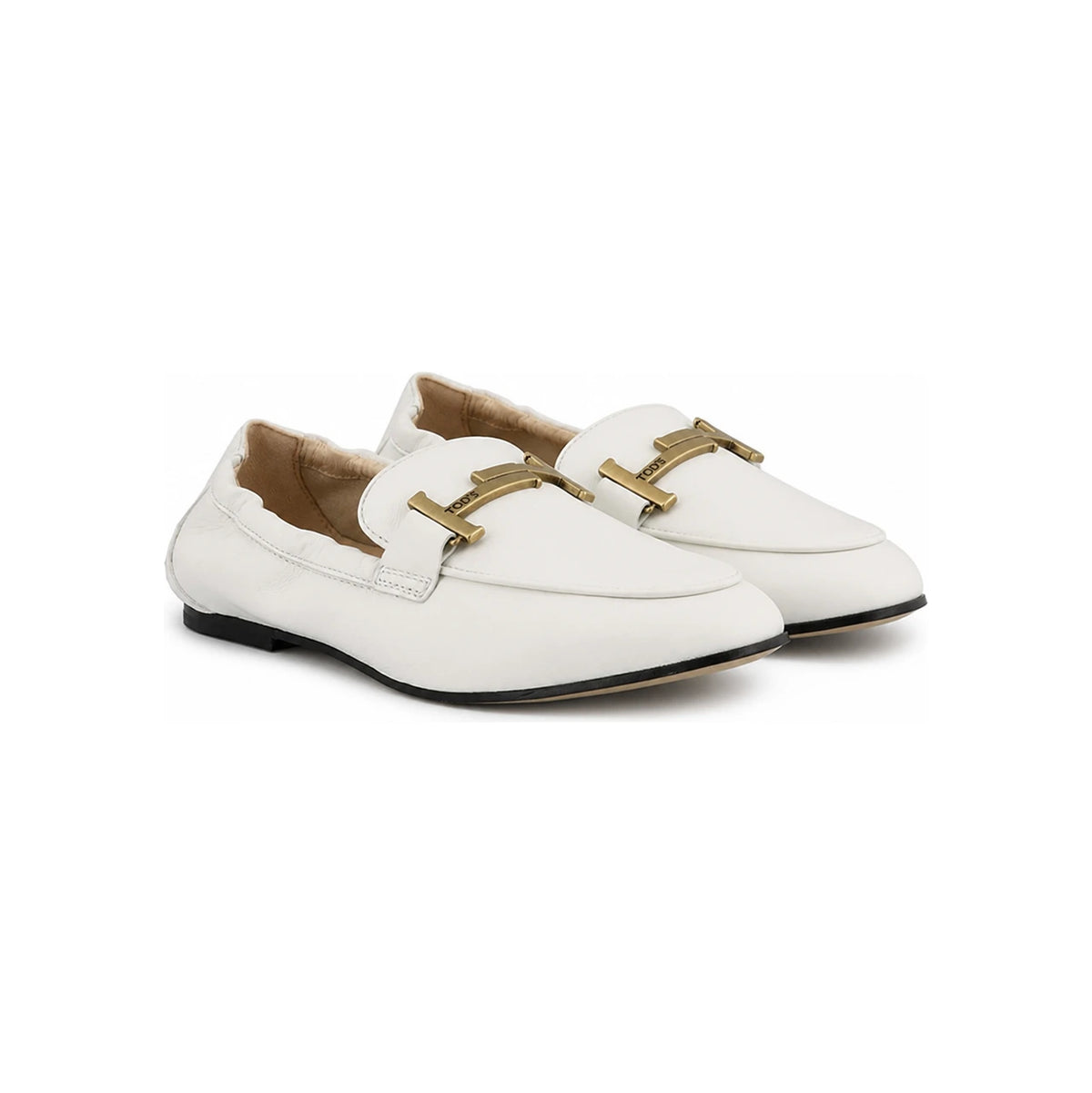 Tods Gold Double T Logo Leather Loafers Women’s Black
