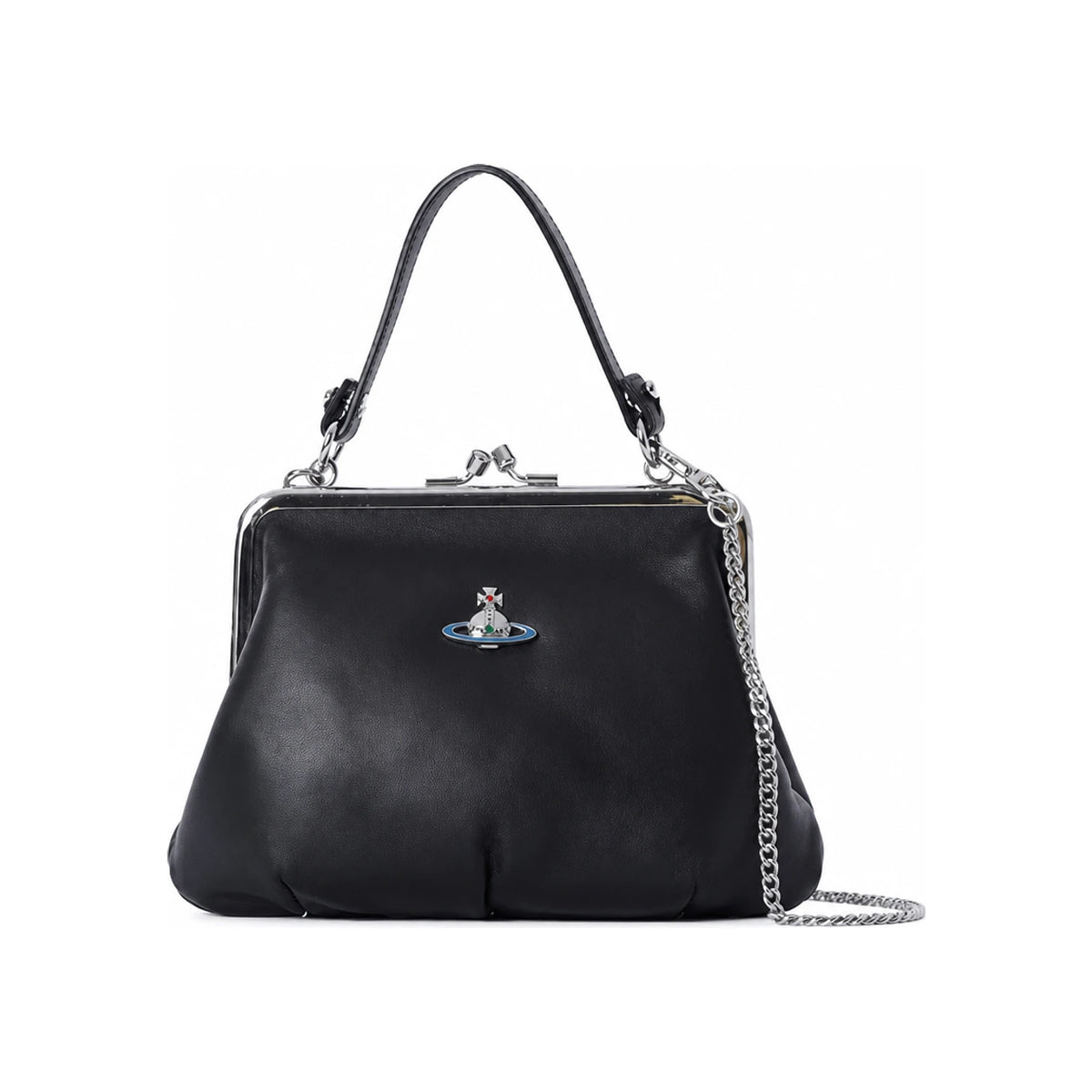 Vivienne Westwood Granny Crossbody Shoulder Bag Black Leather