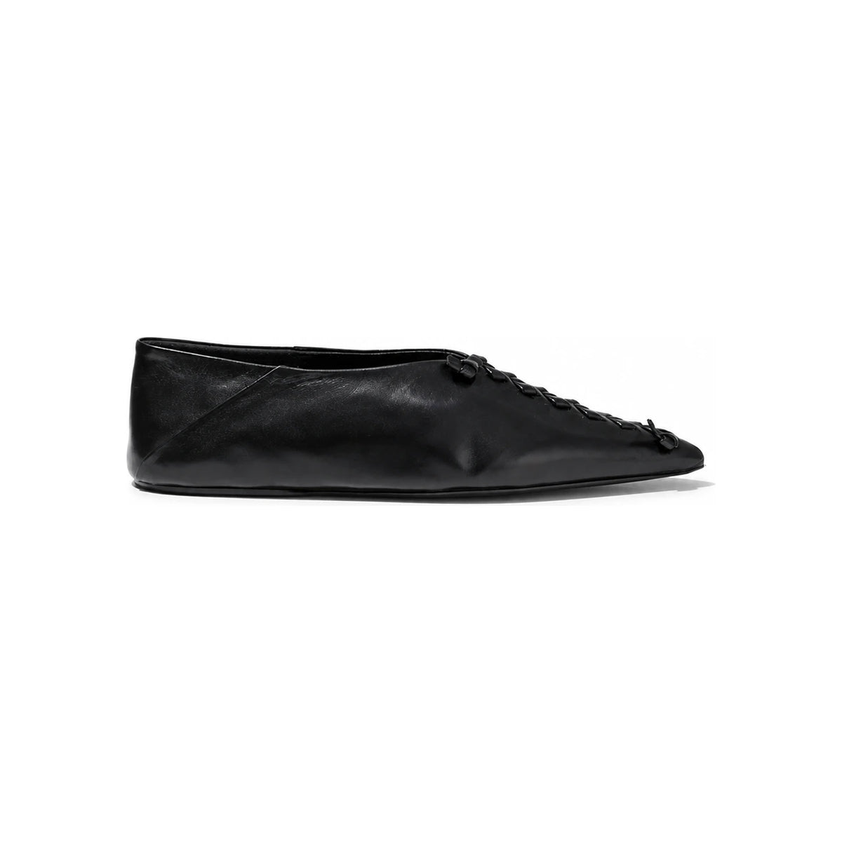 JIL SANDER Pointed Toe Stitch Ballerina Flats Black Leather