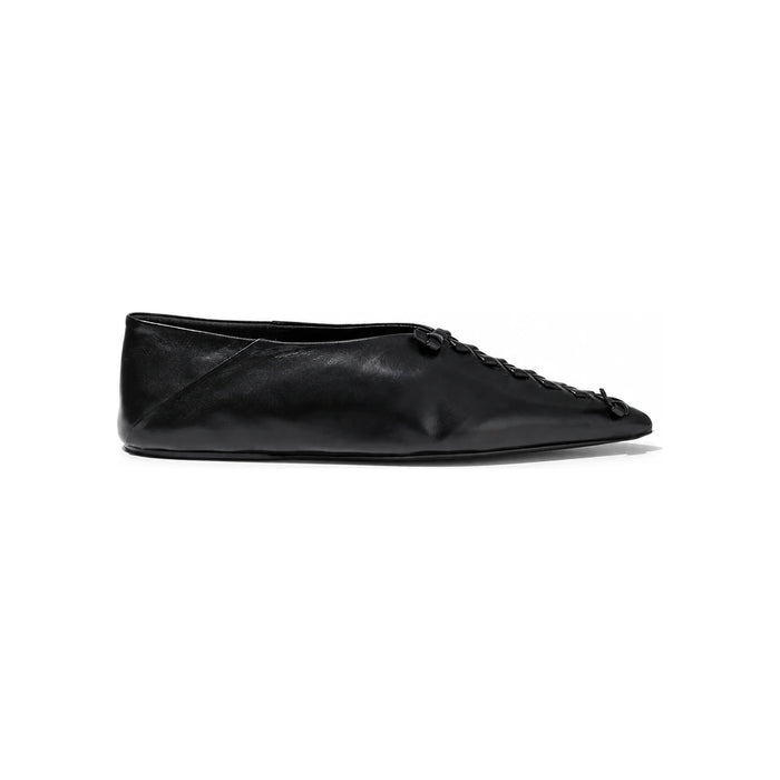 JIL SANDER Pointed Toe Stitch Ballerina Flats Black Leather