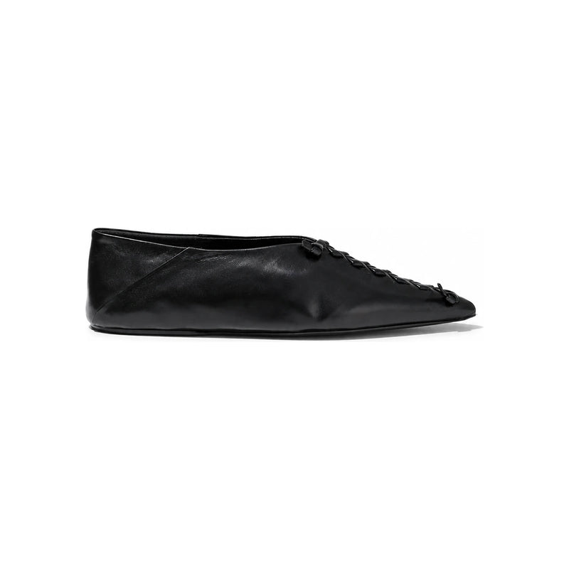 JIL SANDER Pointed Toe Stitch Ballerina Flats Black Leather