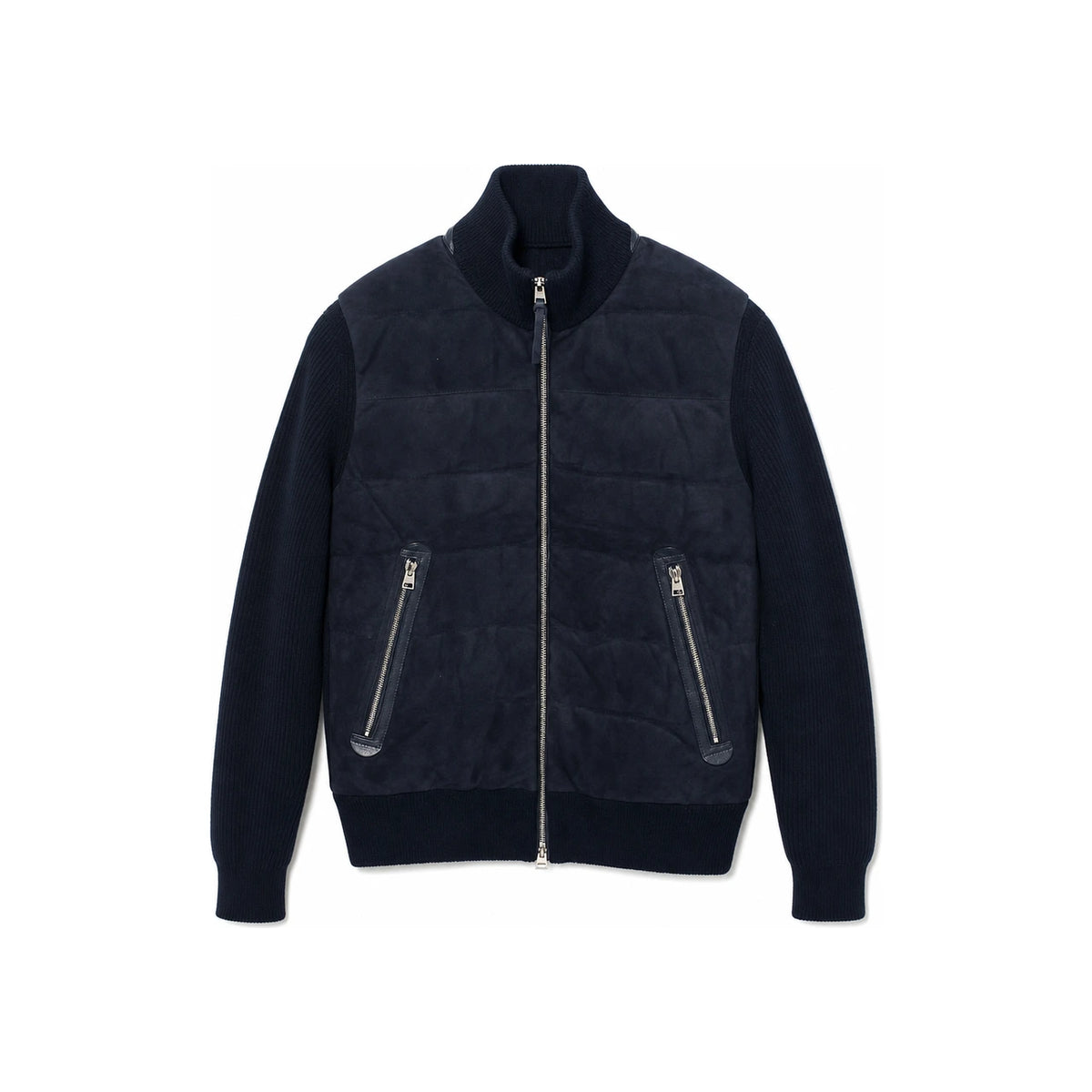 TOM FORD Navy Suede Wool Cashmere Knit Down Jacket KZF004 YMW061F24 HB800