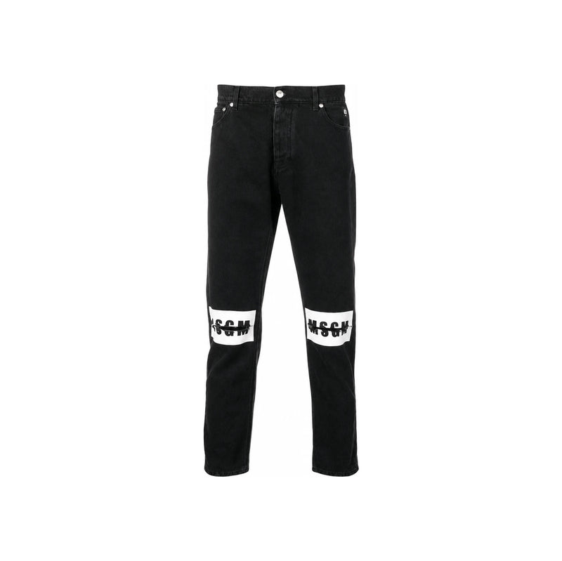 MSGM 15th Anniversary Logo Print Panel Black Denim Pants