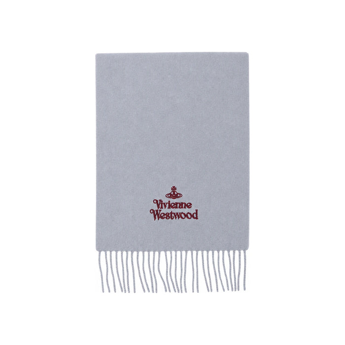 Vivienne Westwood Embroidered Logo Scarf Light Gray Wool