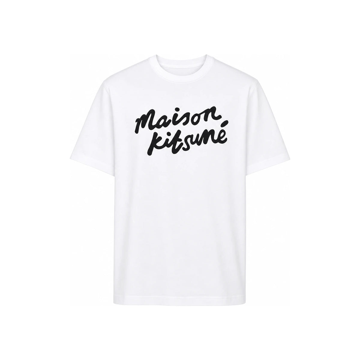 Maison Kitsune Handwriting Logo Men's Short Sleeve T-Shirt Navy Cotton