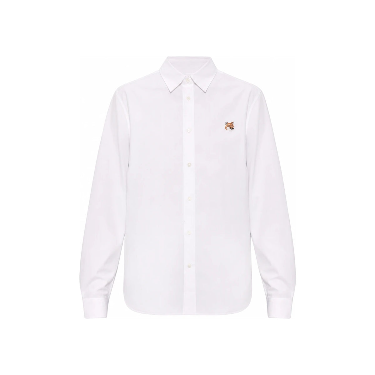 Maison Kitsune Fox Head Logo Men’s Long Sleeve Shirt White Cotton