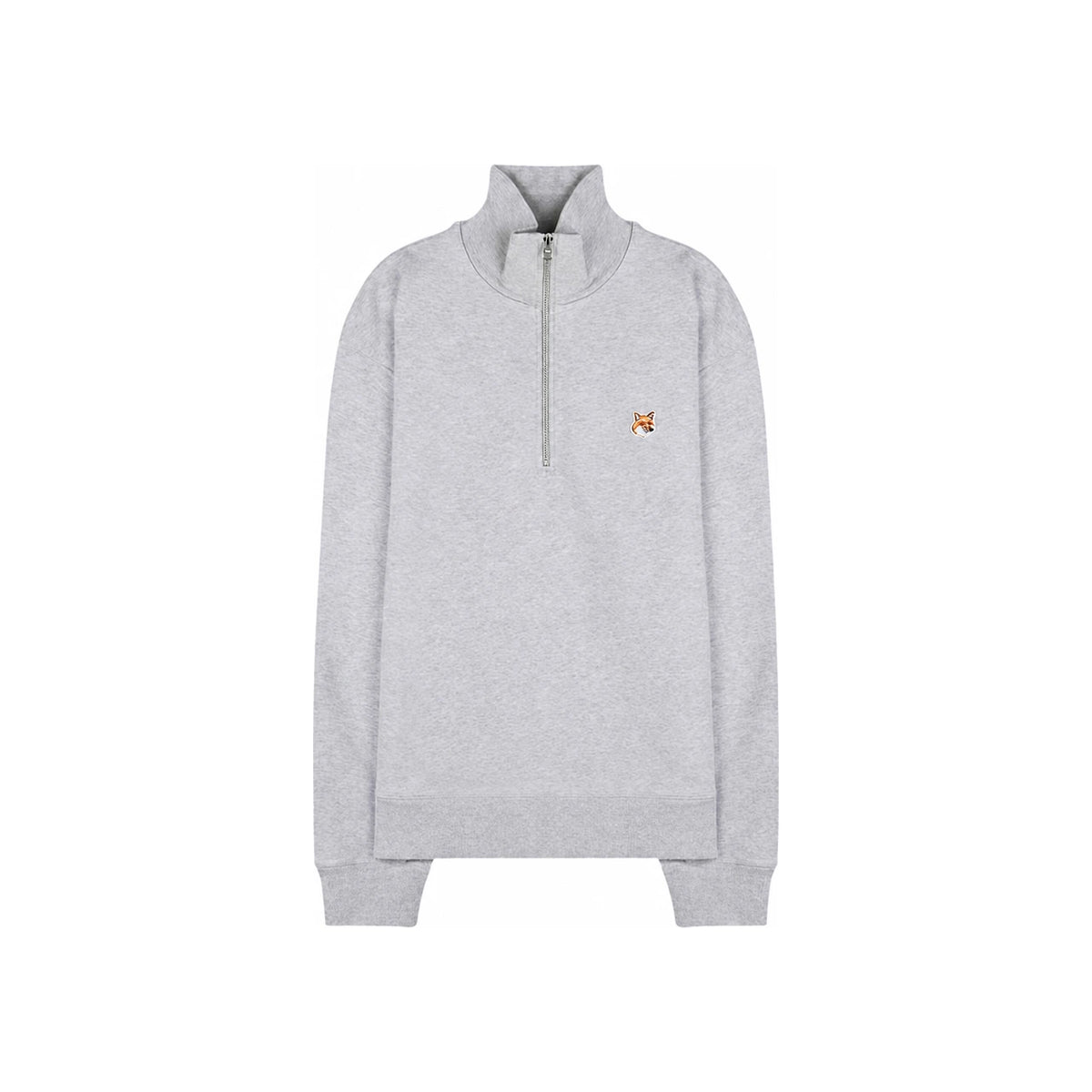 Maison Kitsune Light Gray Melange Fox Head Patch Half Zip Swe MM00314KM0001 H120