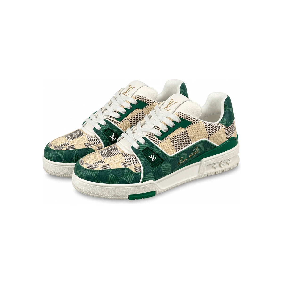 Louis Vuitton Damier Green Calfskin LV Trainer Low-Top Sneakers