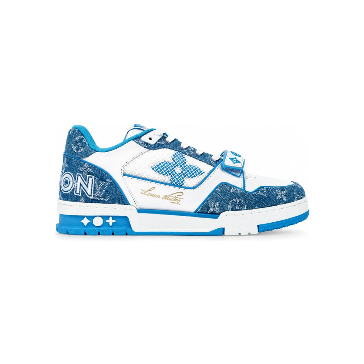 Louis Vuitton Marine Denim Velcro LV Trainer Low-Top Sneakers
