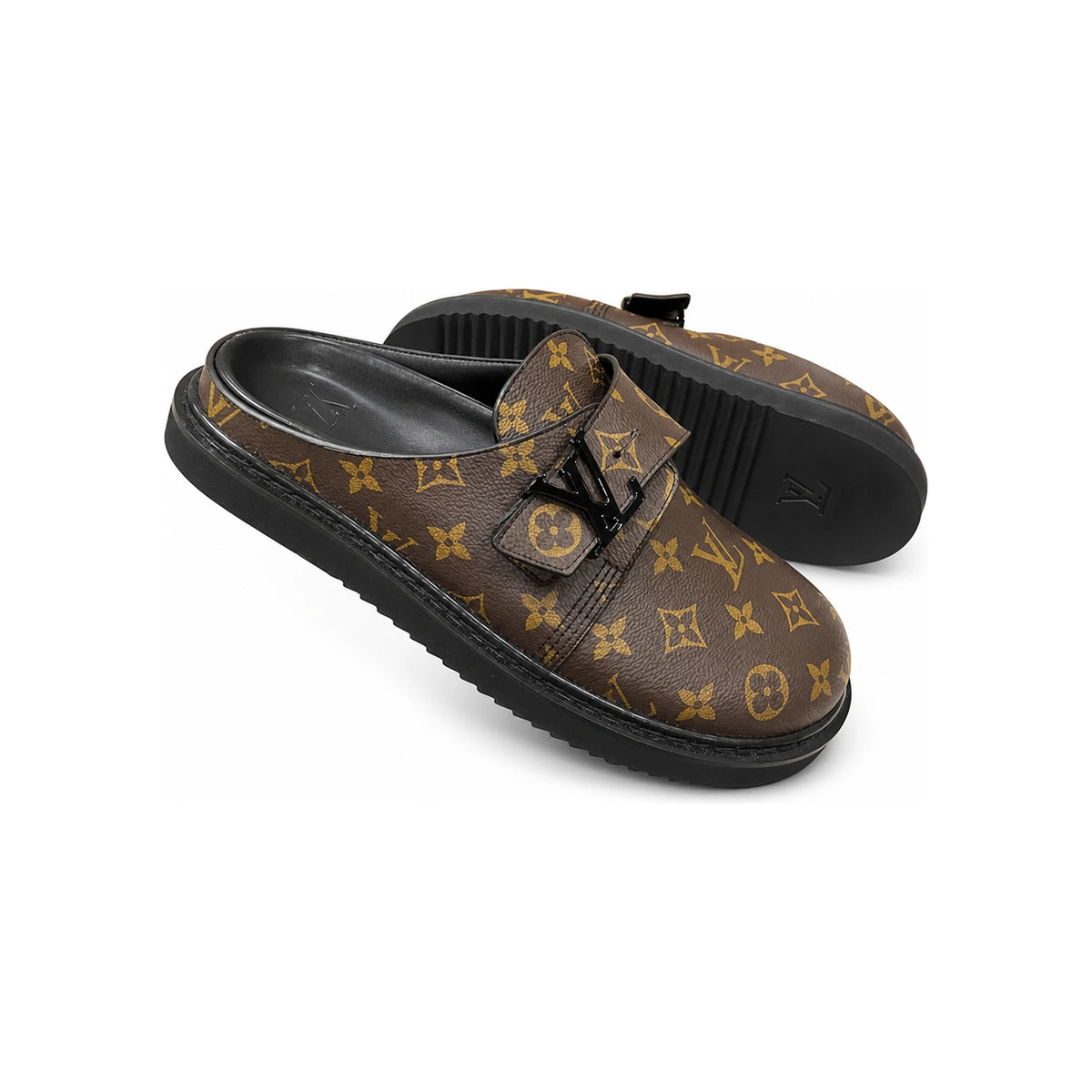 Louis Vuitton Brown Black Logo LV Easy Mule Slide Sandals for Men