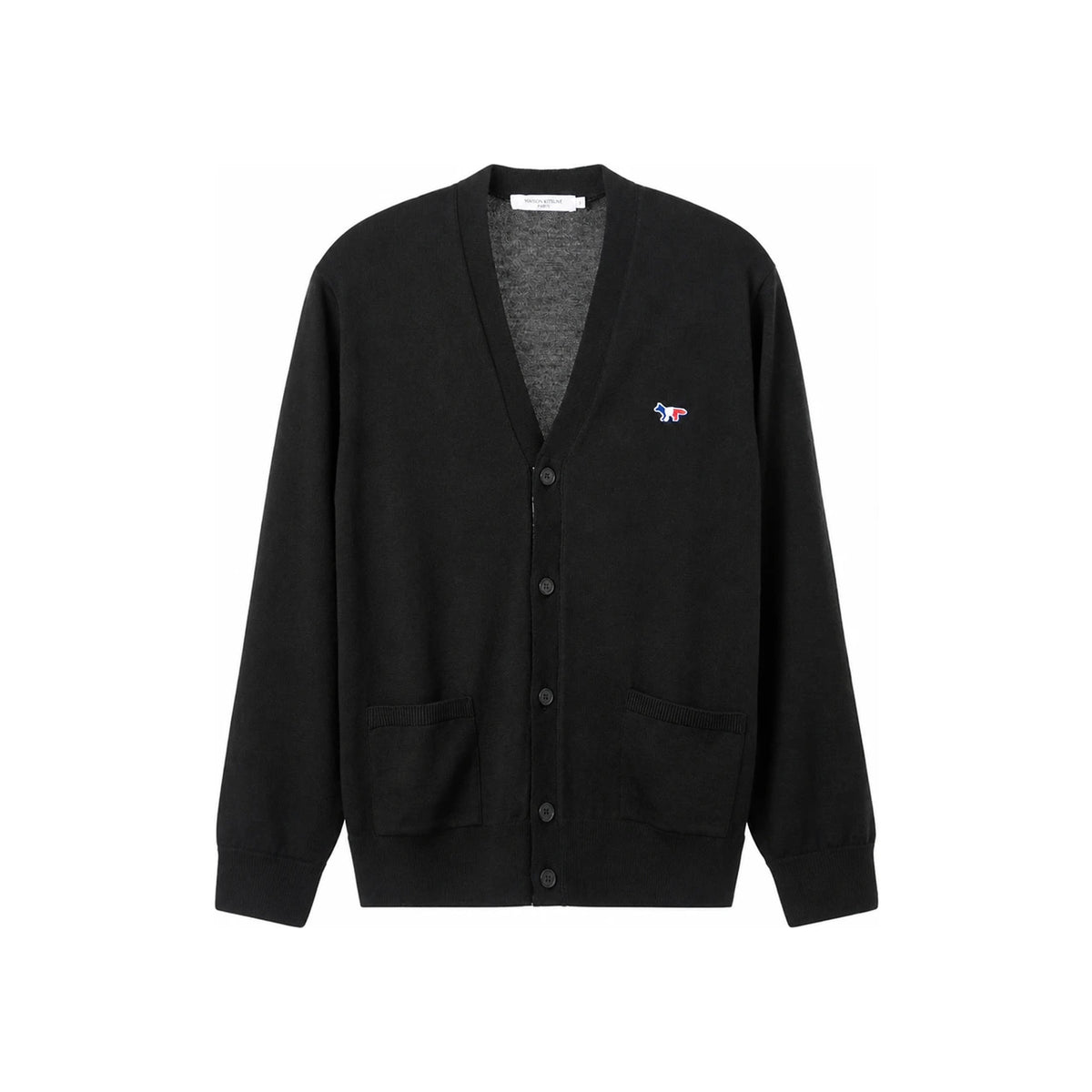 Maison Kitsune Men's Tricolor Fox Patch Cardigan FU00501KT1036 BLACK