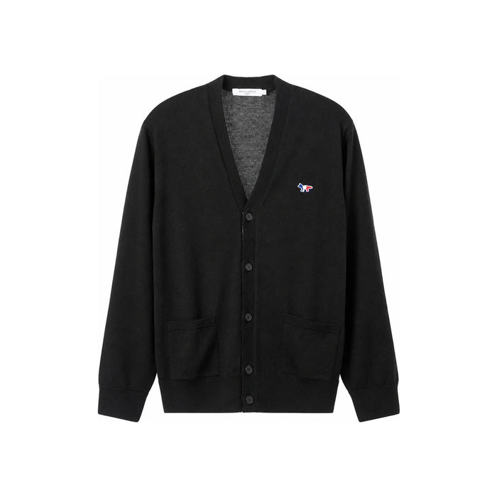 Maison Kitsune Men's Tricolor Fox Patch Cardigan FU00501KT1036 BLACK