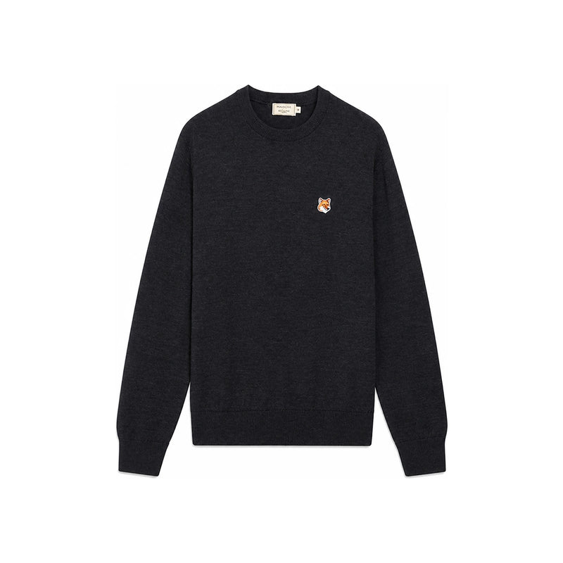 Maison Kitsune Unisex Wool Fox Head Patch Charcoal Crewneck Sweate FM00528KT1036