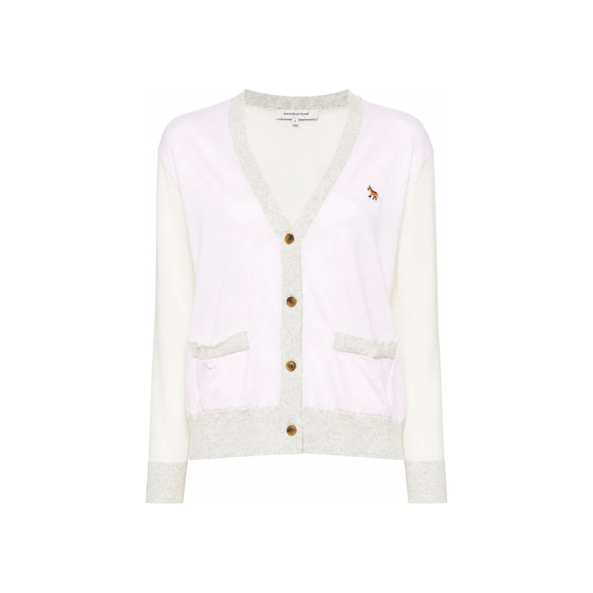 Maison Kitsune Baby Fox Patch Pink Knit Cardigan MW00505 KT1036 P603