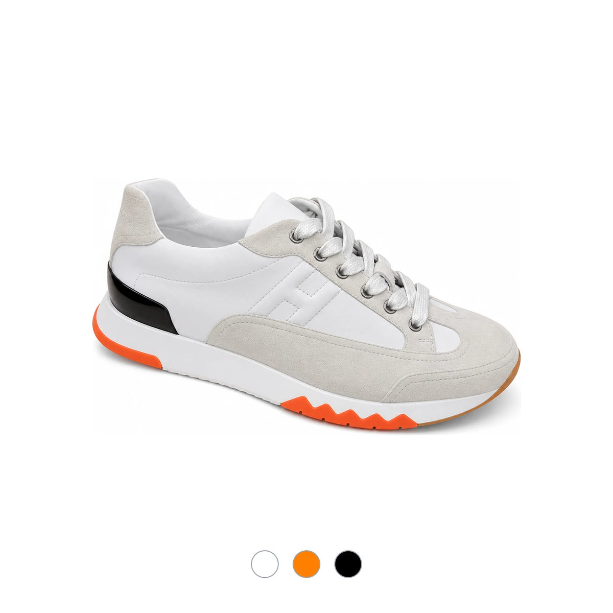 HERMES Trail Sneakers Calfskin Multicolor White Orange Low Top