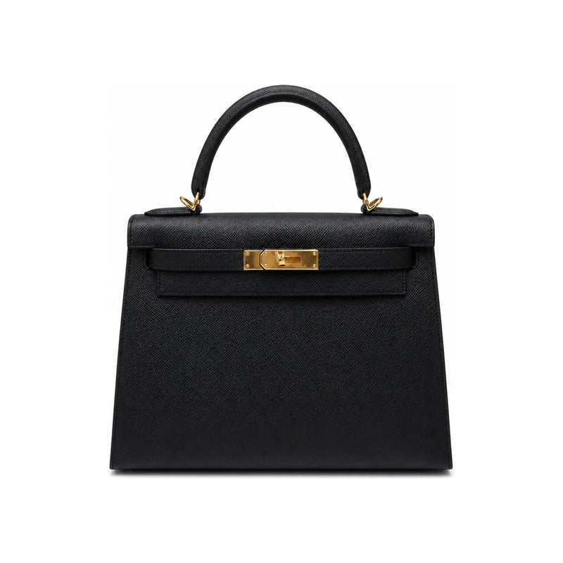 HERMES Kelly 28 Epsom Leather Tote Bag Black Gold Hardware