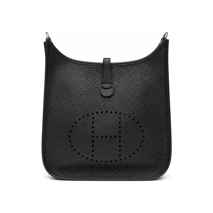HERMES Black Leather Evelyne 29 Crossbody Bag Silver Hardware