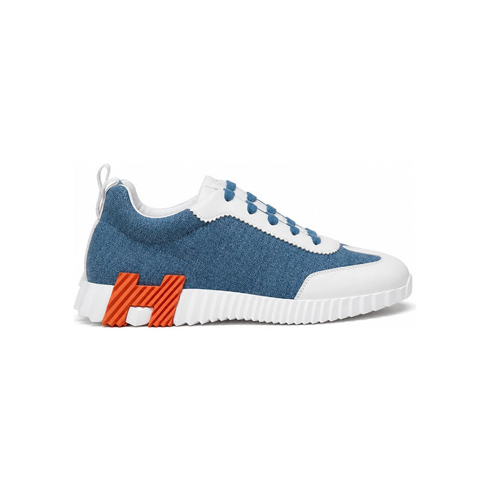 HERMES Bouncing Sneakers Chevron Denim Calfskin Blue Clair Men’s Low-Top