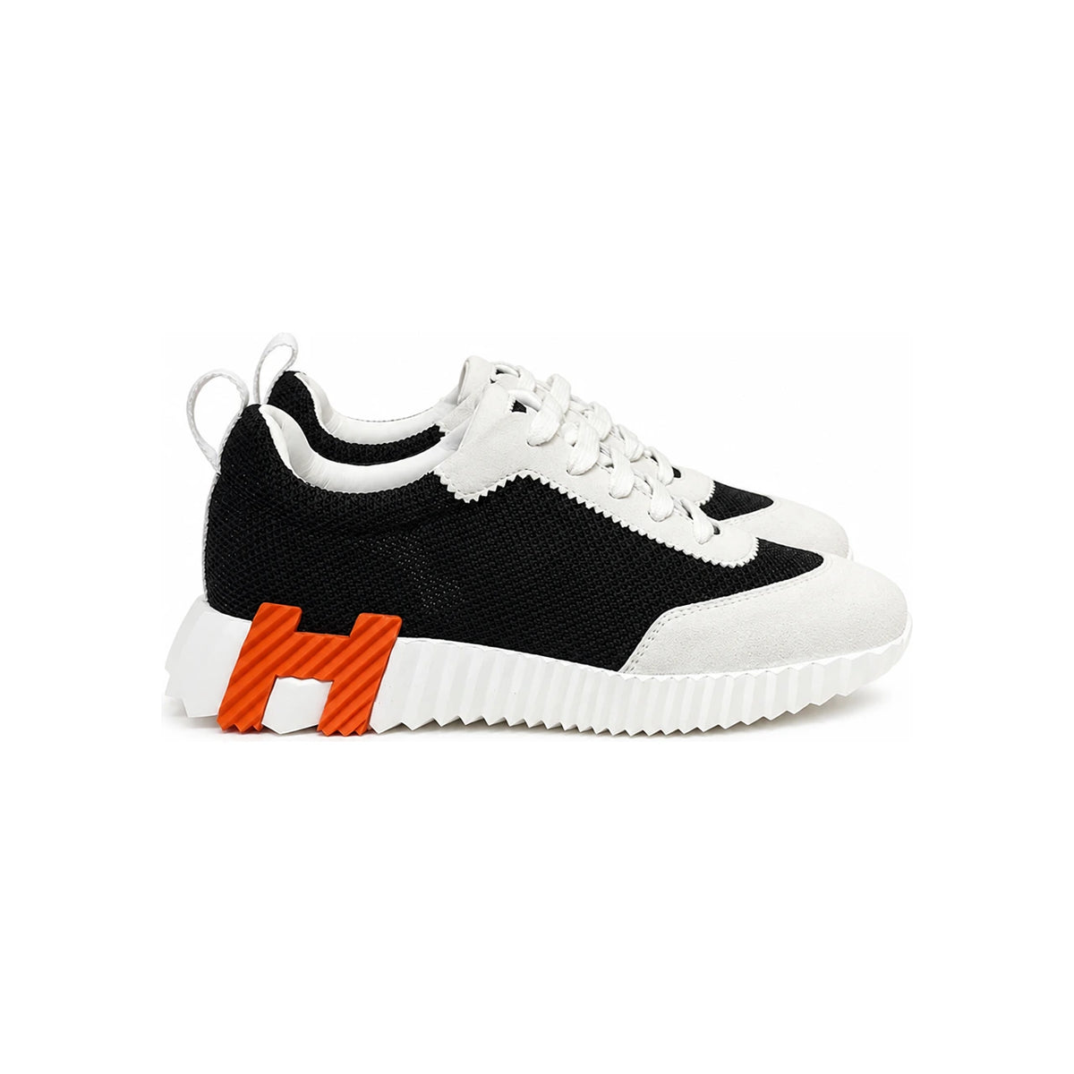 HERMES Bouncing Sneakers Goatskin White Black Women Low-Top