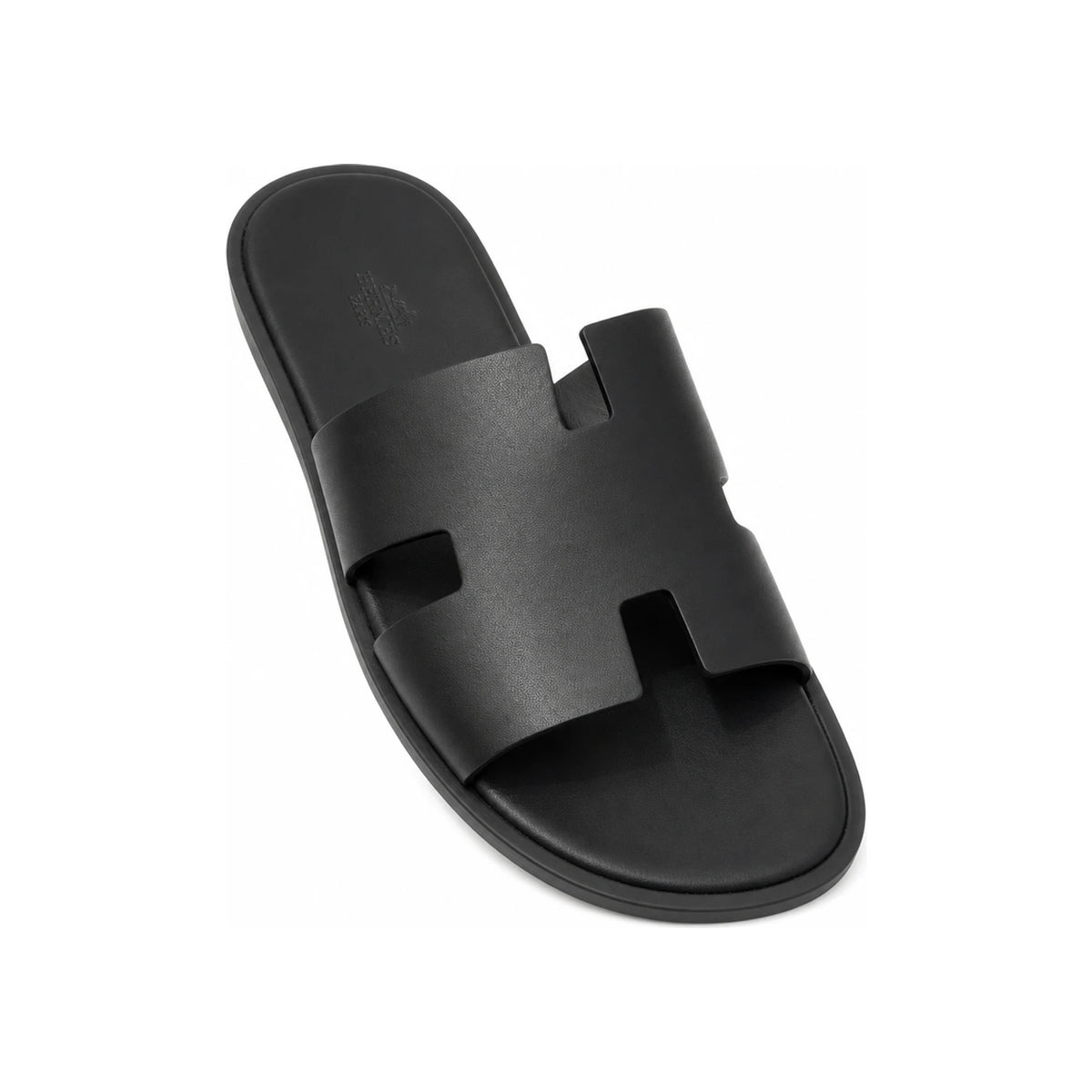 HERMES Izmir Slippers Calfskin Black Men’s Slides
