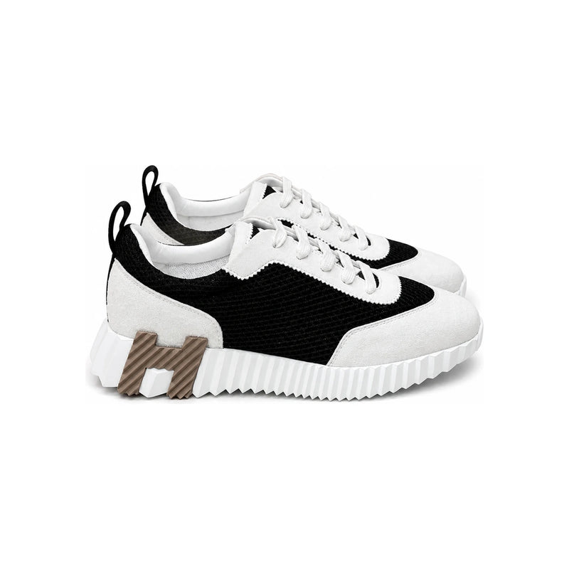 HERMES Black Mesh Low-Top Sneakers with Brown Logo