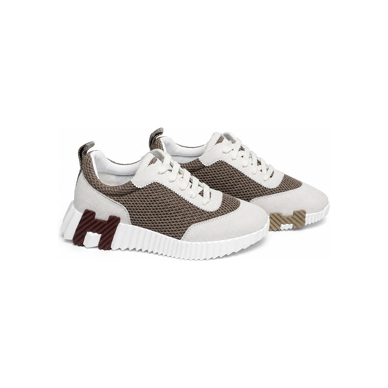 HERMES Beige Mesh H Two-Tone Low Top Sneakers