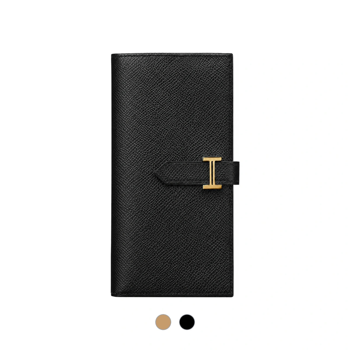 HERMES Bearn Long Wallet Epsom Calfskin Gold Black Gold Hardware