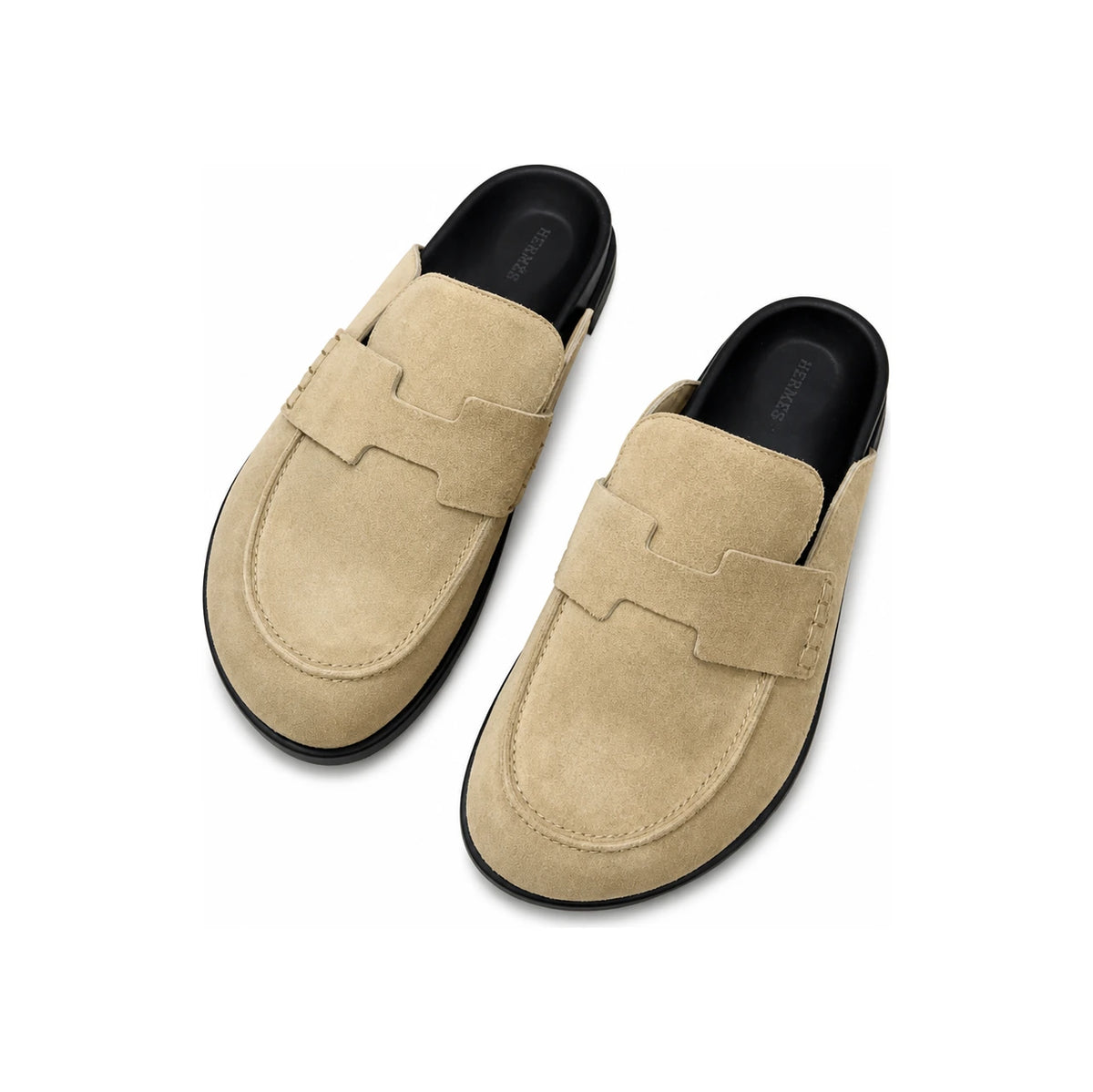 HERMES Men’s Go Mule Suede Calfskin Beige Low-Top Sneakers