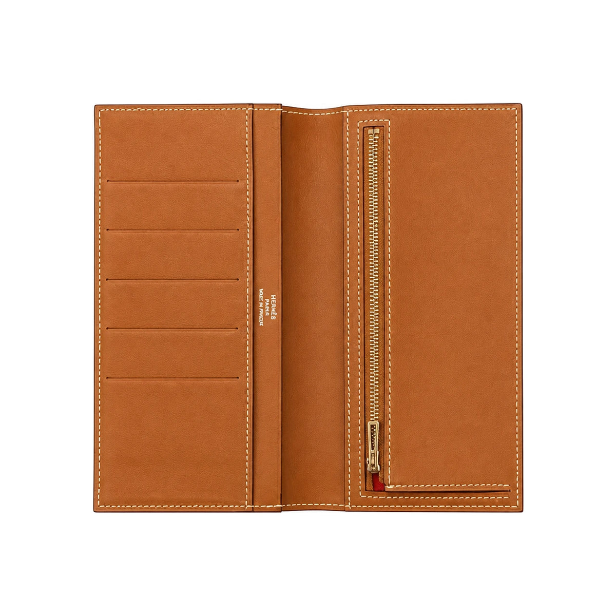 HERMES Gold Brown Calfskin Citizen Twill Long Wallet Unisex